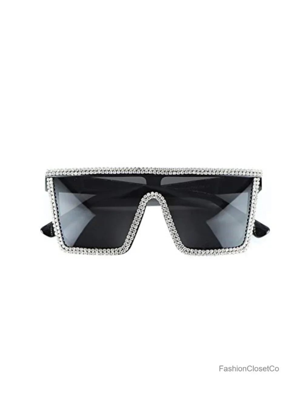 Oversized Square Bling Rhinestone Flat Top Sunglasses, UV400 Protection,